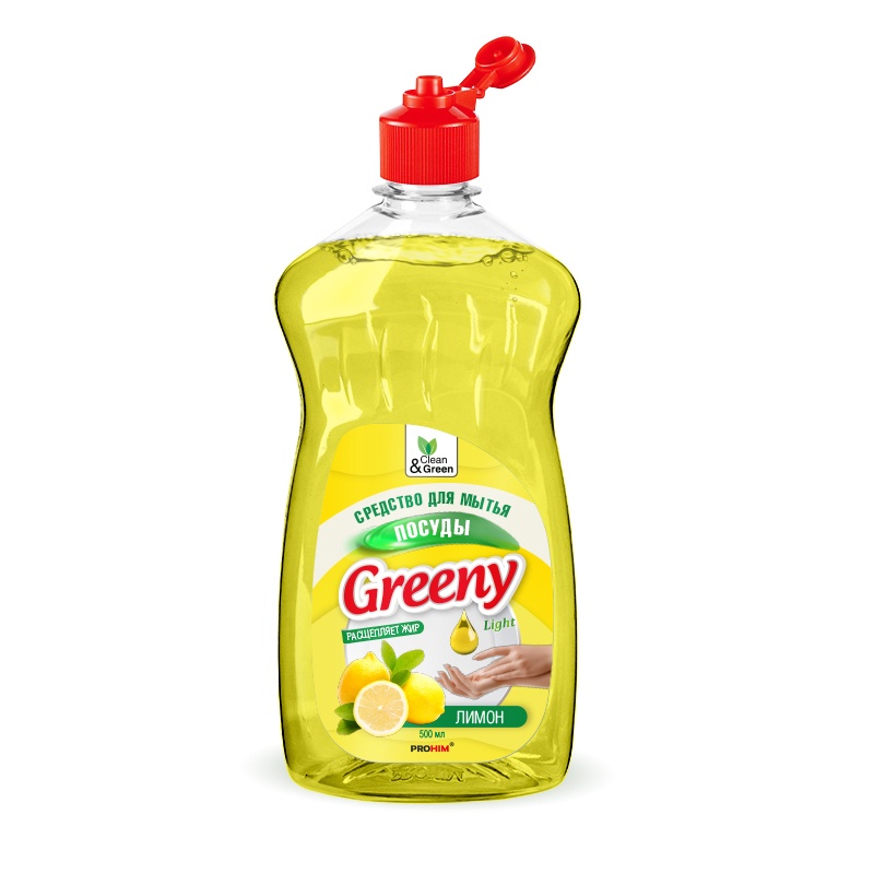 Средство для мытья посуды Clean&Green "Greeny" Light 500 мл ЛИМОН