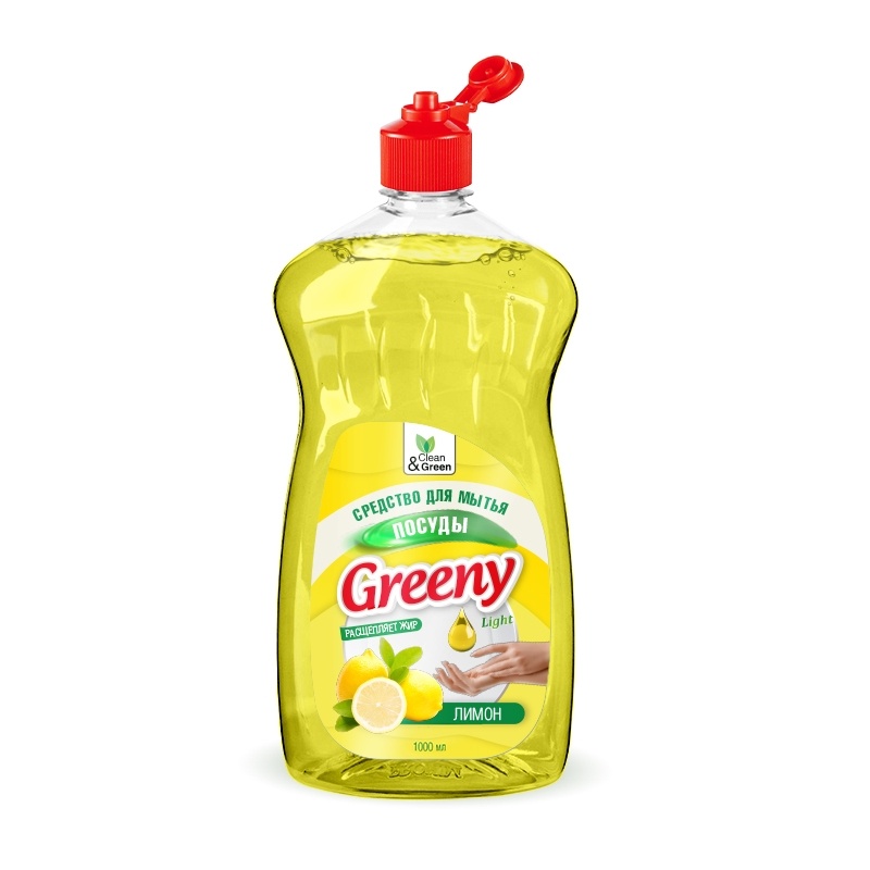 Средство для мытья посуды Clean&Green "Greeny" Light 1000 мл ЛИМОН