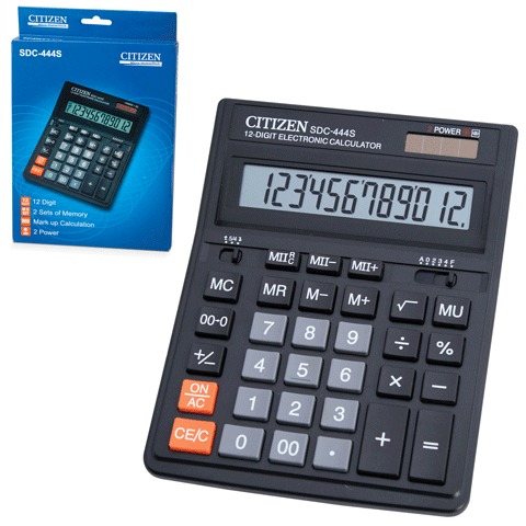 Калькулятор 12 разр., CITIZEN SDC-444S,настольный, двойное питание