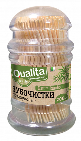 Зубочистки в пластиковой баночке QUALITA ,бамбуковые по 200шт