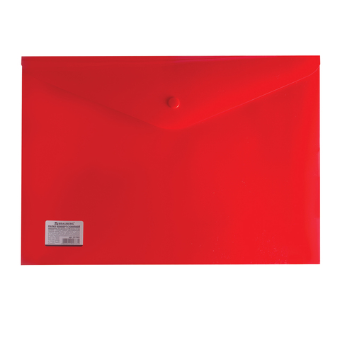 Папка-конверт А4 на кнопке BRAUBERG непрозрачная красная, до 100 листов, 0,18мм