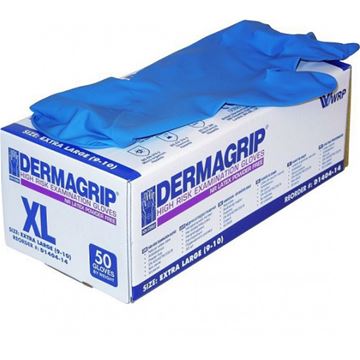 Перчатки медицинские латексные,сверхпрочные, "DERMAGRIP HIGH RISK" XL синие 50шт.