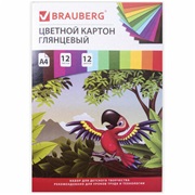 Картон цв 12л 12цв А4 BRAUBERG, МЕЛОВАННЫЙ (глянцевый) "Килиманджаро"