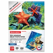 Фотобумага BRAUBERG ORIGINAL , А4, 130 г/м2, 20 листов,САМОКЛЕЯЩАЯСЯ глянцевая