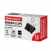 Зажим для бумаг 25мм BRAUBERG черные 12шт/уп
