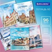 Тетрадь 96л., А5, линия BRAUBERG, скоба, обложка картон, "Traveling"