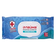 Влажные салфетки ЛАЙМА Antibacterial, антибактериальные, клапан крышка, 72 шт/уп