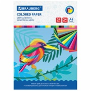 Бумага цветная 24л 24цв А4 офсетная, на скобе, BRAUBERG, 200х280 мм, "Птица"