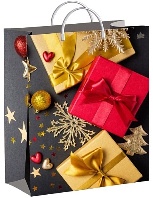 Сумочка пластиковая мягкая 30х40+10см, НГ (Подарки на сером)