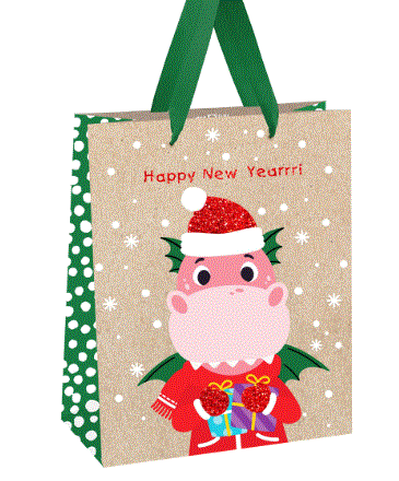 Пакет подарочный 18*23*10см MESHU "Dragon", отд. фольгой, блестки, крафт