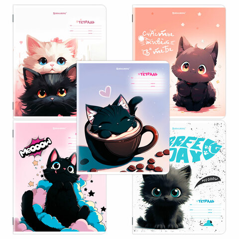 Тетрадь 18 л. BRAUBERG клетка, обложка картон, КОТИКИ