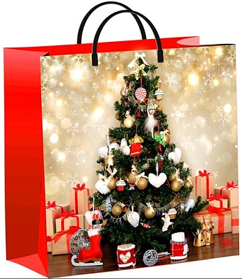 Сумочка пластиковая мягкая 30х30+10см, НГ (Елка в золоте)