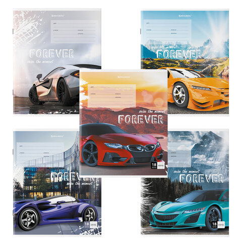 Тетрадь 18 л. BRAUBERG клетка, обложка картон, "SPORTS CAR"