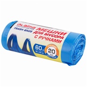 Мешки для мусора 60 л с завязками LAIMA "ULTRA" 60 л, синие, рул. 20 шт., прочные, ПНД 15 мкм, 60х80