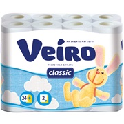 Бумага туалетная Veiro "Classic" 2-слойная, 24шт., тиснение, белая