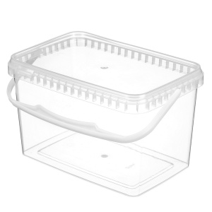 Ведро 3,3л прямоуг,прозрачное с белой ручкой,комплект с  крышкой