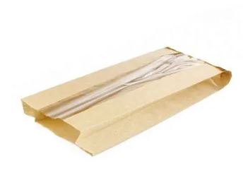 Пакет бумажный 200(100)х60х300мм 40г/м2 с окном крафт,плоское дно