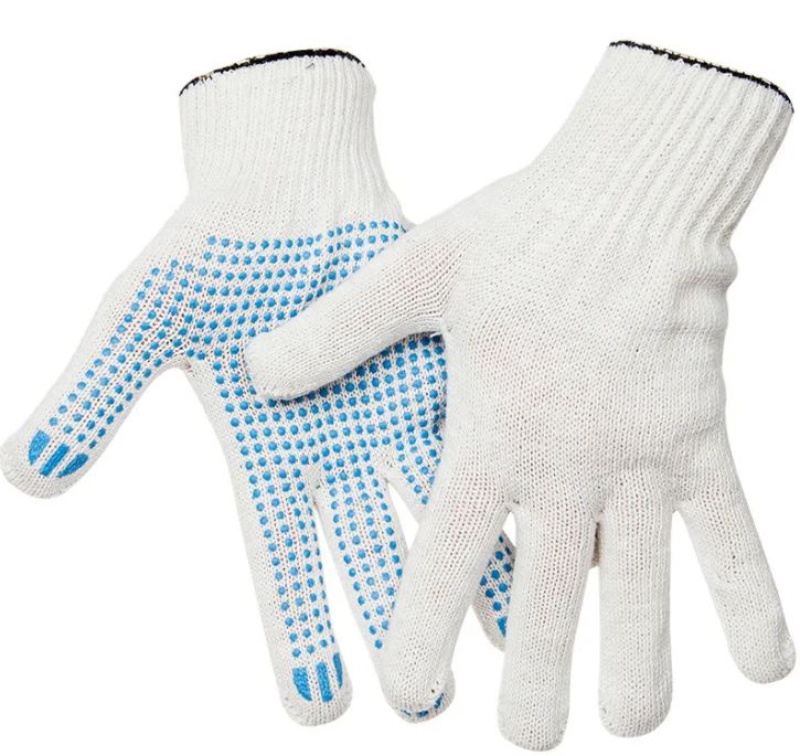 Перчатки трикотажные  "Д " ПВХ  4-нит.10кл точка Белые