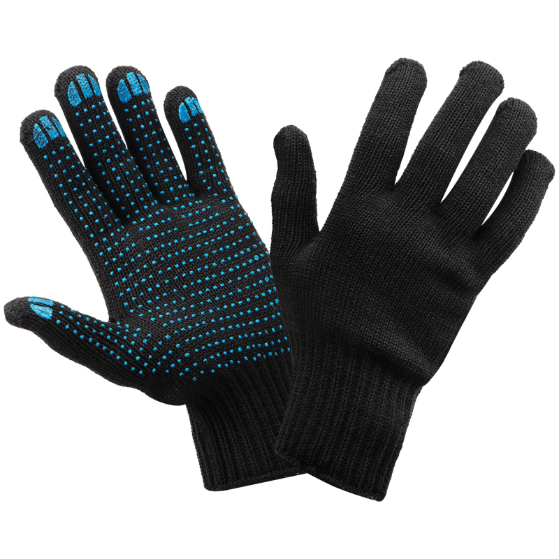 Перчатки трикотажные  "Д " ПВХ  7-нит.7кл точка Чёрные плотные