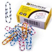 Скрепки BRAUBERG 28мм с цв полосками 100шт в карт кор