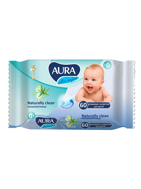 Влажные салфетки AURA Детские Ультра комфорт 60шт.