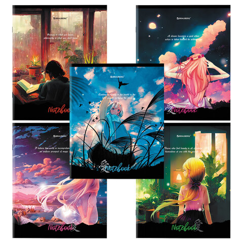 Тетрадь 48л. А5 кл. скоба BRAUBERG, обложка картон, "Anime Girls"