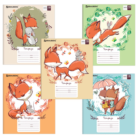 Тетрадь 18л клетка BRAUBERG обложка картон, CUTE FOX