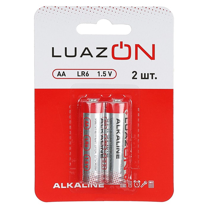 Батарейка LuazON, АА, LR06, алкалиновая, блистер, 2 шт