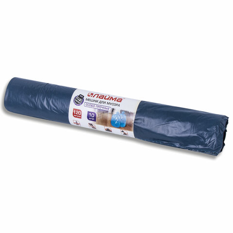 Мешки для мусора 120л., ЛАЙМА, синие, в рулоне 10 шт., ПВД, 40 мкм, 70х110 см (±5%), особо прочные